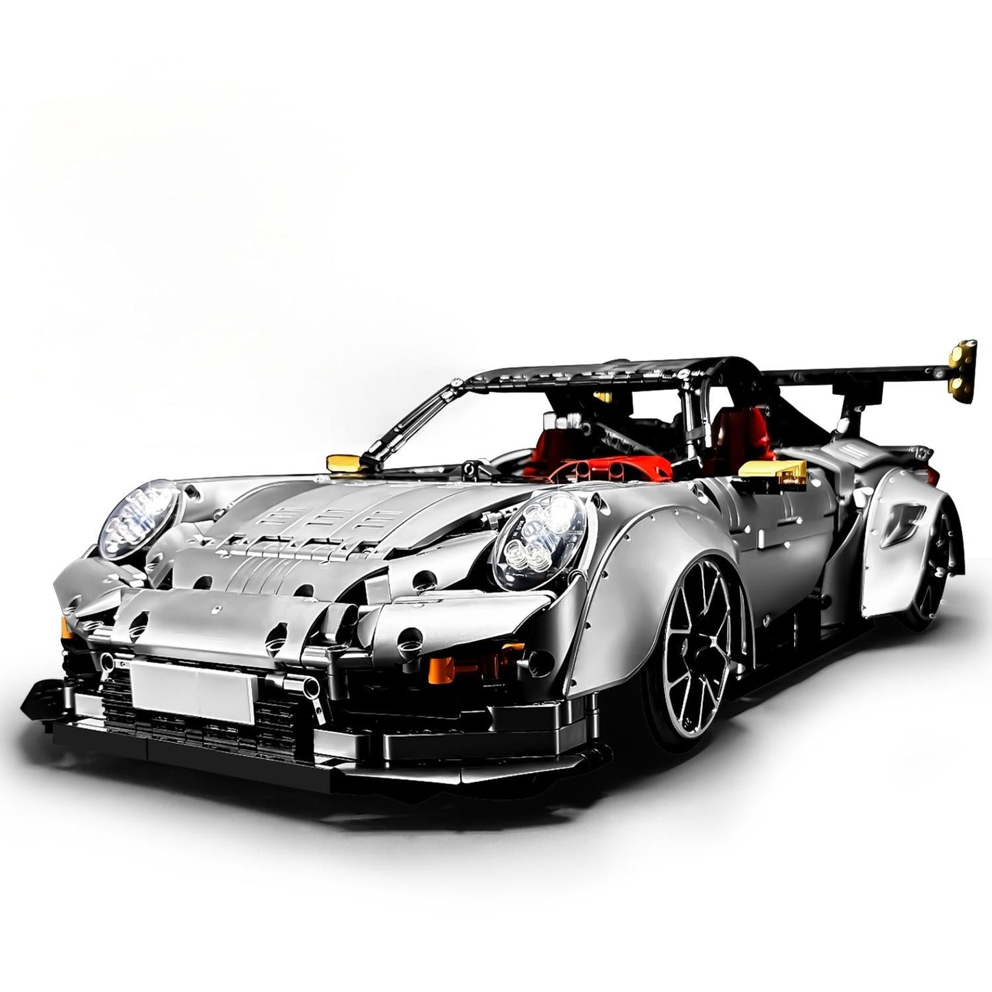 1:8 Sliver Porsche GT2 RS with Electric Suspension Lifting, Electric Doors Remote Control Model (3389 Pcs)