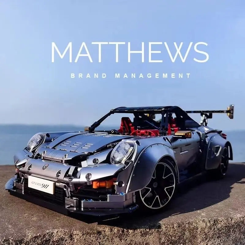1:8 Sliver Porsche GT2 RS with Electric Suspension Lifting, Electric Doors Remote Control Model (3389 Pcs)