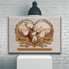 Deer Love Mountains 2 Names Premium Canvas