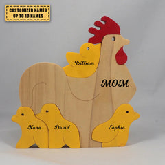 Personalisiertes Huhn/Henne/Hahn Familie Holzkunstpuzzle, Geschenk für Familie