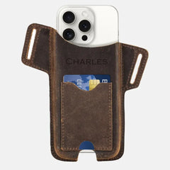 Personalized Crazy Horse Leather Belt Clip Phone Holster for Outdoor and Daily Carry for iPhone Pro Max 6.7 Secure Fit