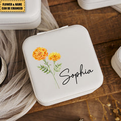 Custom Name Birth Flower Travel Jewelry Case, Personalized Jewelry Box, Travel Accessories, Christmas/Birthday Gifts for Bridesmaid /Mom/Wife