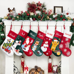 Personalized Christmas Stockings Velvet Stockings Embroidered Stocking for Holiday Applique Stockings Custom Stockings for Family Xmas Gifts