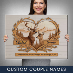 Deer Love Mountains 2 Names Premium Canvas