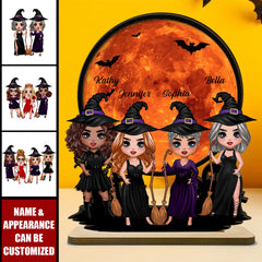 Witch Besties Halloween Moon Tabletop Decor Personalized 2-Layer Standing Wooden Plaque