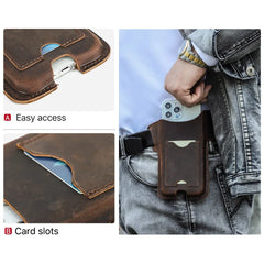 Personalized Crazy Horse Leather Belt Clip Phone Holster for Outdoor and Daily Carry for iPhone Pro Max 6.7 Secure Fit