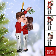 Couple Under Mistletoe Personalized Christmas Ornament