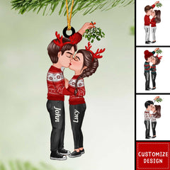 Couple Under Mistletoe Personalized Christmas Ornament