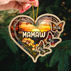 Personalisierte Weihnachten Mama Oma Schmetterling Herz Buntglas Muster Acryl Ornament