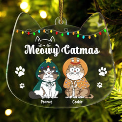 Meowy Catmas Lustige Cartoon-Katzen – Weihnachtsgeschenk für Katzenliebhaber – personalisiertes, individuell geformtes Acryl-Ornament