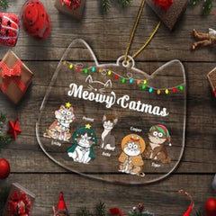 Meowy Catmas Funny Cartoon Cats - Christmas Gift For Cat Lovers - Personalized Custom Shaped Acrylic Ornament