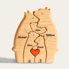 Wir sind eins – Familie personalisiertes, individuelles Kunstpuzzle in Bärenform aus Holz – Haustierschnitzereien aus Holz