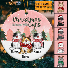 Weihnachten ist besser mit Katzen, Weihnachtsbaum-Kreis-Keramik-Ornament, personalisiertes Katzenrassen-Ornament