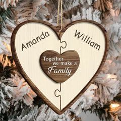 Christmas Puzzle Together We Make A Family - Gift For Family - Personalized 2-Layered Wooden Ornament