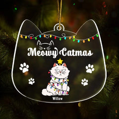 Meowy Catmas Lustige Cartoon-Katzen – Weihnachtsgeschenk für Katzenliebhaber – personalisiertes, individuell geformtes Acryl-Ornament