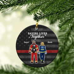 Save Lives Together Firefighter/EMT/Nurse/Police/Military - Personalized Ceramic Ornaments, Gifts for Couples, Best Friends