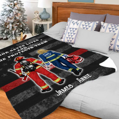 Save Lives Couple Friends - Personalized Blanket Firefighter, EMS, Police Officer, Military, Nurse