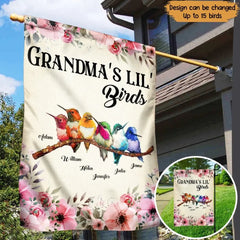 Personalisierte Gartenflagge „Oma's Lil‘ Birds“, bedruckt