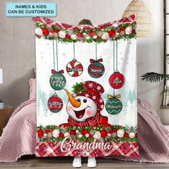 Schneemann Nana – personalisierte individuelle Decke – Muttertag, Weihnachtsgeschenk für Oma, Mama, Familienmitglieder 