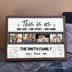 Personalisierter gerahmter Leinwanddruck „This Is Us Our Life Our Story Our Home“.