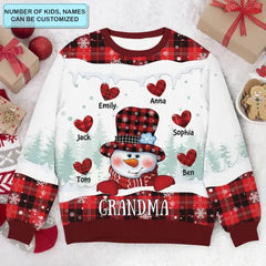 Oma-Schneemann-Herz – personalisierter, individuell gestalteter hässlicher Pullover – Weihnachtsgeschenk für Oma, Mutter, Familienmitglieder