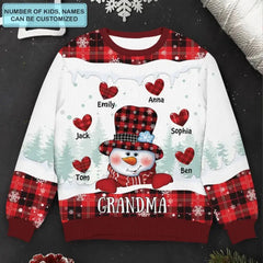 Oma-Schneemann-Herz – personalisierter, individuell gestalteter hässlicher Pullover – Weihnachtsgeschenk für Oma, Mutter, Familienmitglieder