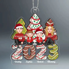 Niedliche Familie sitzender Weihnachtsbaum mit Kuchenmuster, personalisiertes Acrylornament