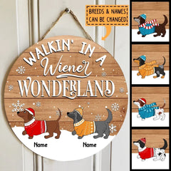 Weihnachts-Türdekoration, Geschenke für Hundeliebhaber, Walkin' In A Wiener Wonderland Dackel im Schnee, blasses Holztürschild, Geschenke für Hundemama