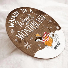 Weihnachts-Türdekoration, Geschenke für Hundeliebhaber, Walkin' In A Wiener Wonderland Dackel im Schnee, blasses Holztürschild, Geschenke für Hundemama