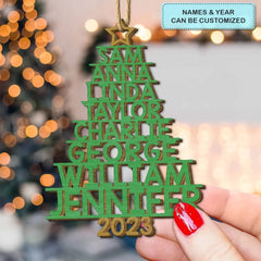 Stammbaum 2023 – personalisiertes Holzornament – ​​Weihnachtsgeschenk für Familienmitglieder