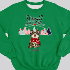 Meowy Catmas, Weihnachtsbaum, personalisiertes Weihnachts-Katzenrassen-Sweatshirt, Sweatshirt für Katzenliebhaber