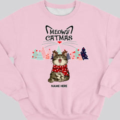 Meowy Catmas, Weihnachtsbaum, personalisiertes Weihnachts-Katzenrassen-Sweatshirt, Sweatshirt für Katzenliebhaber