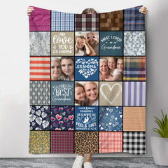 Personalized Upload Your Grandma Aunt Nana Mommy Photos Love You Quilt Blanket Printed