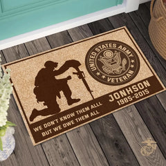 Personalized US Army Veteran Custom Name & Time Doormat Printed