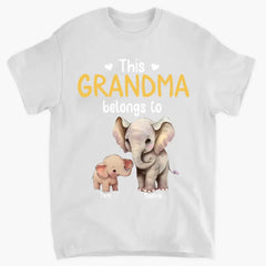 Personalize this grandma's clothes with elephant children's names printed on them