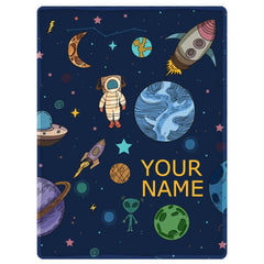 Personalisierte Weltraumrakete-Babydecke, Astronauten-Überwurfdecke, Alien, individuelles Design, Baby-Namensdecke für Kleinkinder, Kinder, Mädchen, Jungen 