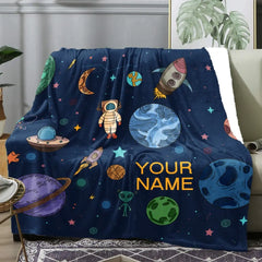 Personalisierte Weltraumrakete-Babydecke, Astronauten-Überwurfdecke, Alien, individuelles Design, Baby-Namensdecke für Kleinkinder, Kinder, Mädchen, Jungen 