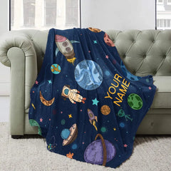 Personalisierte Weltraumrakete-Babydecke, Astronauten-Überwurfdecke, Alien, individuelles Design, Baby-Namensdecke für Kleinkinder, Kinder, Mädchen, Jungen 