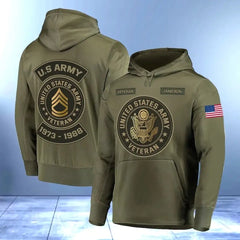 Personalisierter US-Militär-Rang-Kapuzenpullover mit individuellem Namen und Dienstzeit, 3D-gedruckt