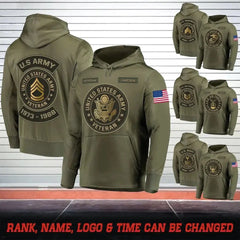 Personalisierter US-Militär-Rang-Kapuzenpullover mit individuellem Namen und Dienstzeit, 3D-gedruckt