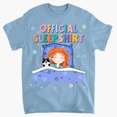 Official Sleep Shirt, Cute Girl With Her Dog & Cat, Dog & Cat Mom Gift, Personalized Dog & Cat Lover T-shirt