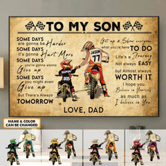 Custom Personalized Motocross Poster, Canvas with custom Name, Number & Appearance, Vintage Dirt Bike Dad And Daughter & Son