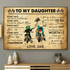 Custom Personalized Motocross Poster, Canvas with custom Name, Number & Appearance, Vintage Dirt Bike Dad And Daughter & Son