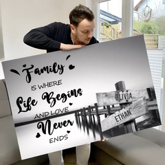 Personalisiertes „Eternal Bonds of Family“-Poster mit Sunset Dock Design V3