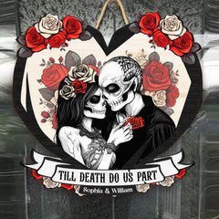 Til Death Do Us Part Paar Totenkopf – personalisiertes, individuell geformtes Holzschild