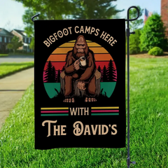 Bigfoot Camps Here With The Family - Personalized Flag, Gift For Camper, Camping Decoration