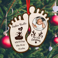 Custom Personalized Baby Photo Wooden Ornament - Christmas Gift Idea For Baby - My First Christmas