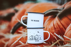 Verlobungsgeschenke, individuelle Tasse für Paare, Geschenk, personalisierbar, 1 Berg-Camping-Tasse, rustikale Verlobte, frisch verlobte Hochzeitsbraut, Lagerfeuerkaffee