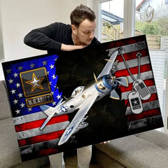 Personalisiertes Geschenk für Militärveteran, Vater, Opa, Veteran, individuelles Geschenk für Militärveteran, Soldat, amerikanisches rustikales Flaggen-Poster auf Leinwand