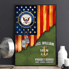 Personalisiertes Geschenk für Militärveteranen, Veteranen, individueller Rang und Namen, Veteranen, amerikanische rustikale Flagge, Poster auf Leinwand